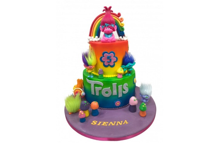 Trolls Rainbow Tiered Cake
